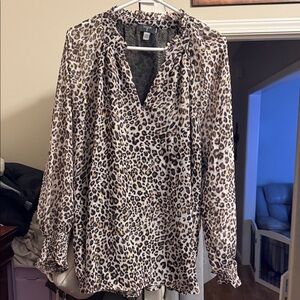 Tahari Leopard Print V-Neck Blouse